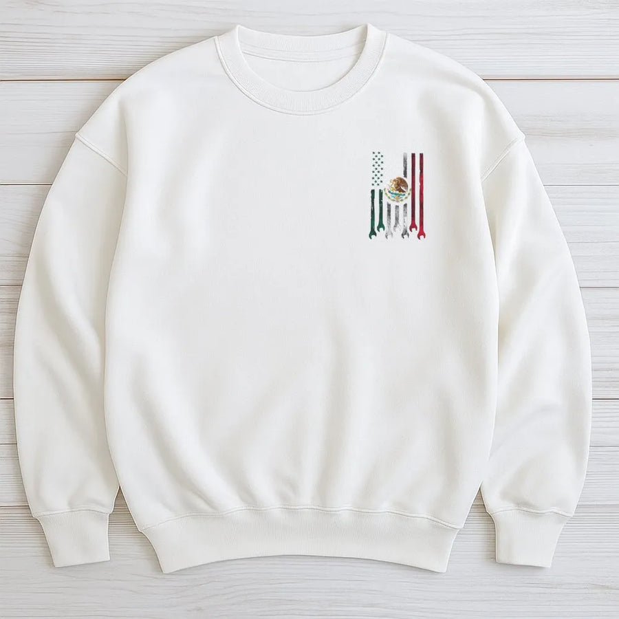 Mexican American Flag Sweatshirt | Combined USA Mexico Roots Graphic | Soft Cotton Blend Pullover | Patriotic Heritage Gift for Men