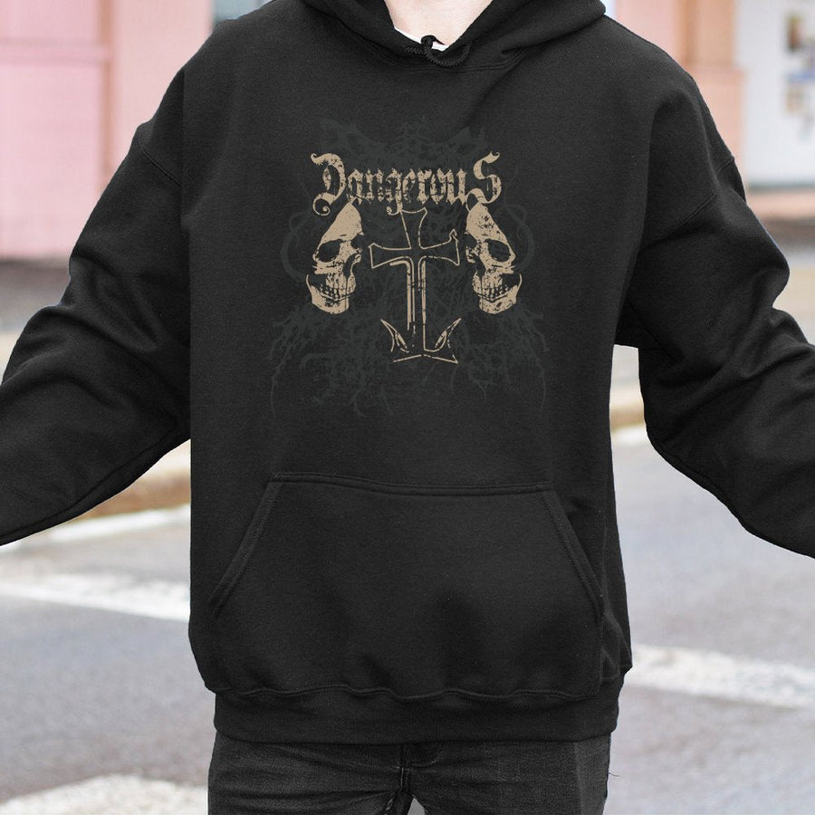 Dangerous Skull Cross Hoodie | Vintage Grunge Aesthetic | Premium Cotton Blend | Unisex Gothic Streetwear Gift for Emo Punk Rock Fans