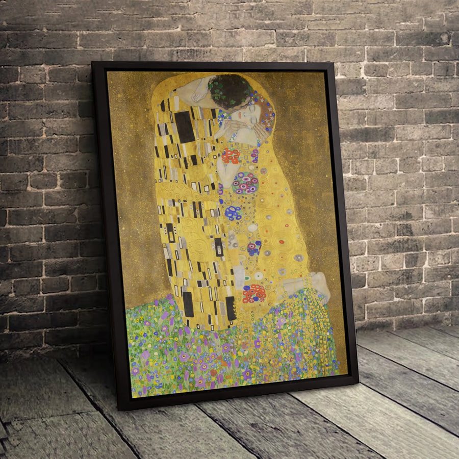 Gustav Klimt The Kiss Canvas Wall Art | Famous Art Nouveau Masterpiece Reproduction | Premium Gallery Wrap Print | Elegant Home Office Decor
