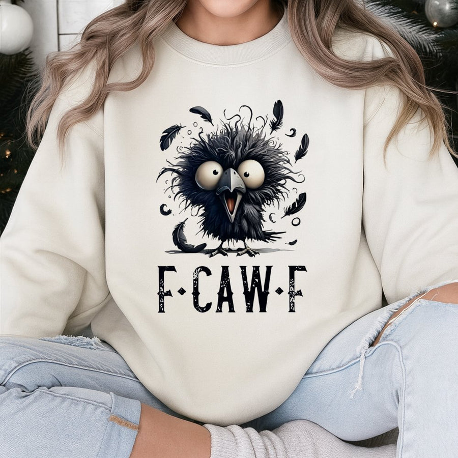F-Caw-F Sweatshirt | Funny Crow Cartoon Graphic | Premium Cotton Blend Crewneck | Humorous Bird Lover Gift For Men And Women