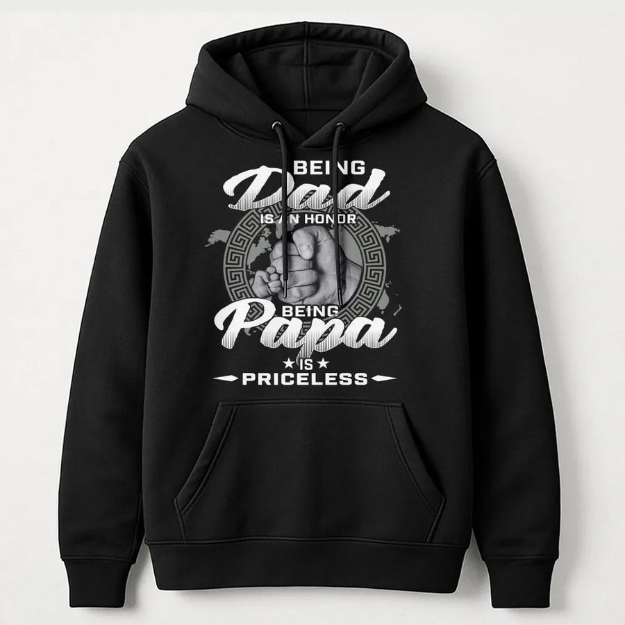 Being Dad Is An Honor Being Papa Is Priceless Hoodie | Fist Bump Graphic Design | Premium Cotton Blend | Heartfelt Father's Day 2026 Gift for Grandpa