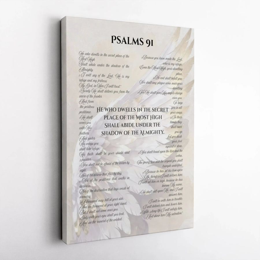 Psalms 91 Wall Art Canvas | He Who Dwells Scripture Print | Premium Gallery Wrapped Religious Home Decor | Inspirational Housewarming Gift