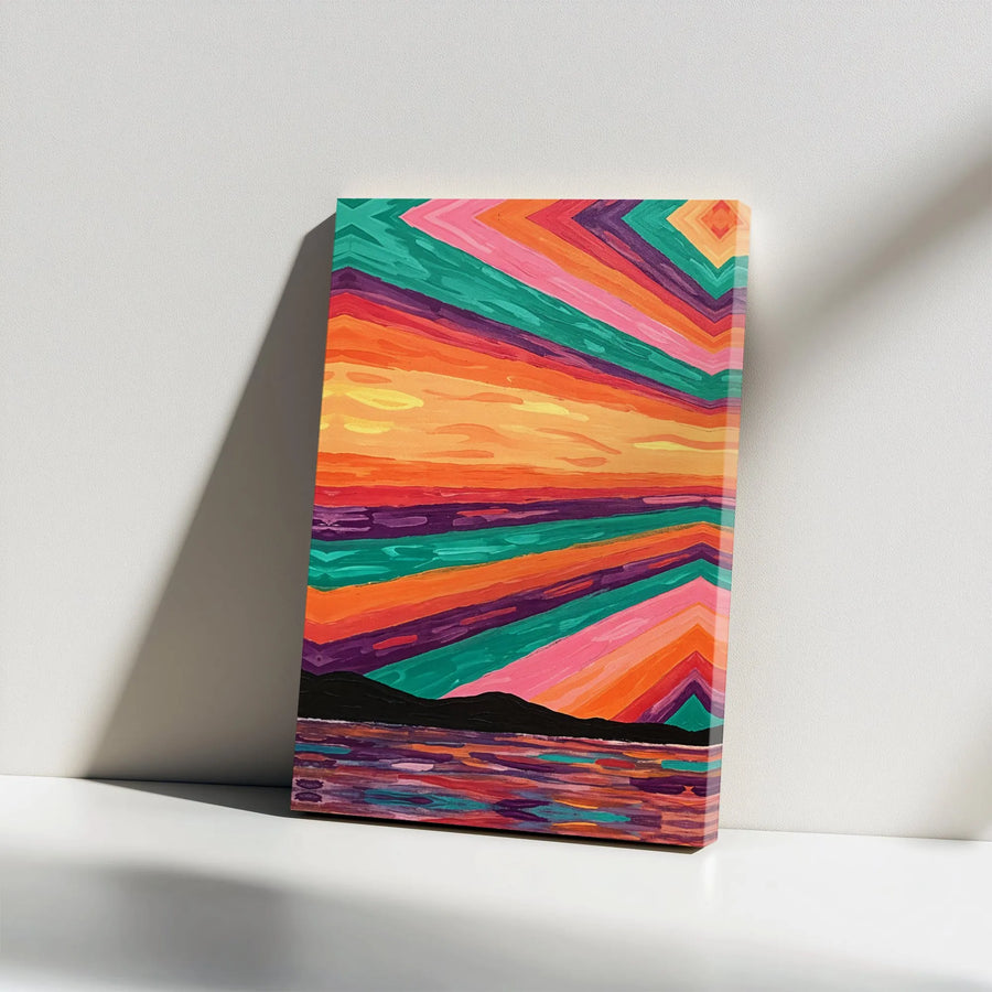 Abstract Sunset Canvas Wall Art | Vibrant Geometric Landscape Print | Premium 1.25" Thick Gallery Wrap | Modern Living Room Decor Gift