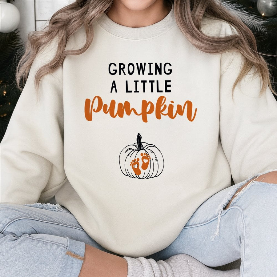 Growing A Little Pumpkin Sweatshirt | Fall Maternity Pregnancy Announcement | Soft Cotton Blend | Cute Baby Shower Gift For Expecting Moms
