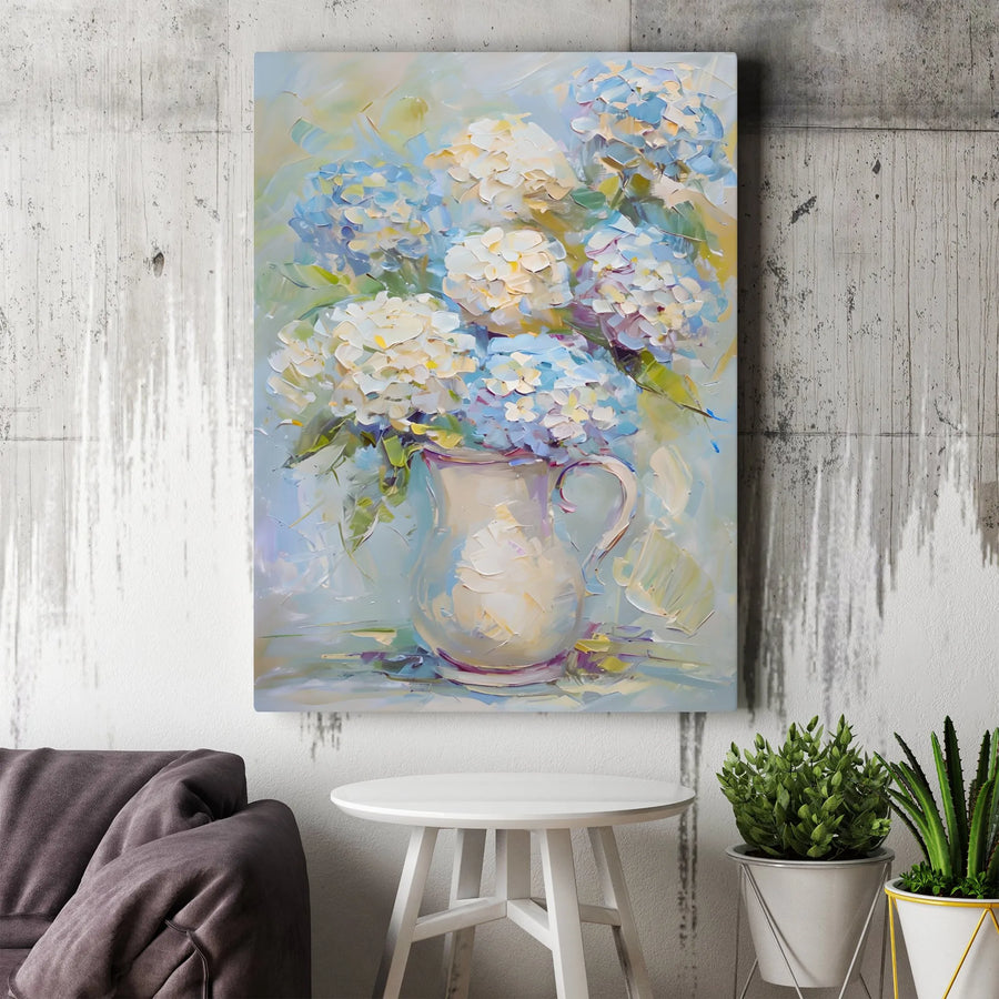 Hydrangea Canvas Wall Art | Textured Impressionist Floral Print | Premium Gallery Wrapped Canvas | Farmhouse & Cottage Decor Gift