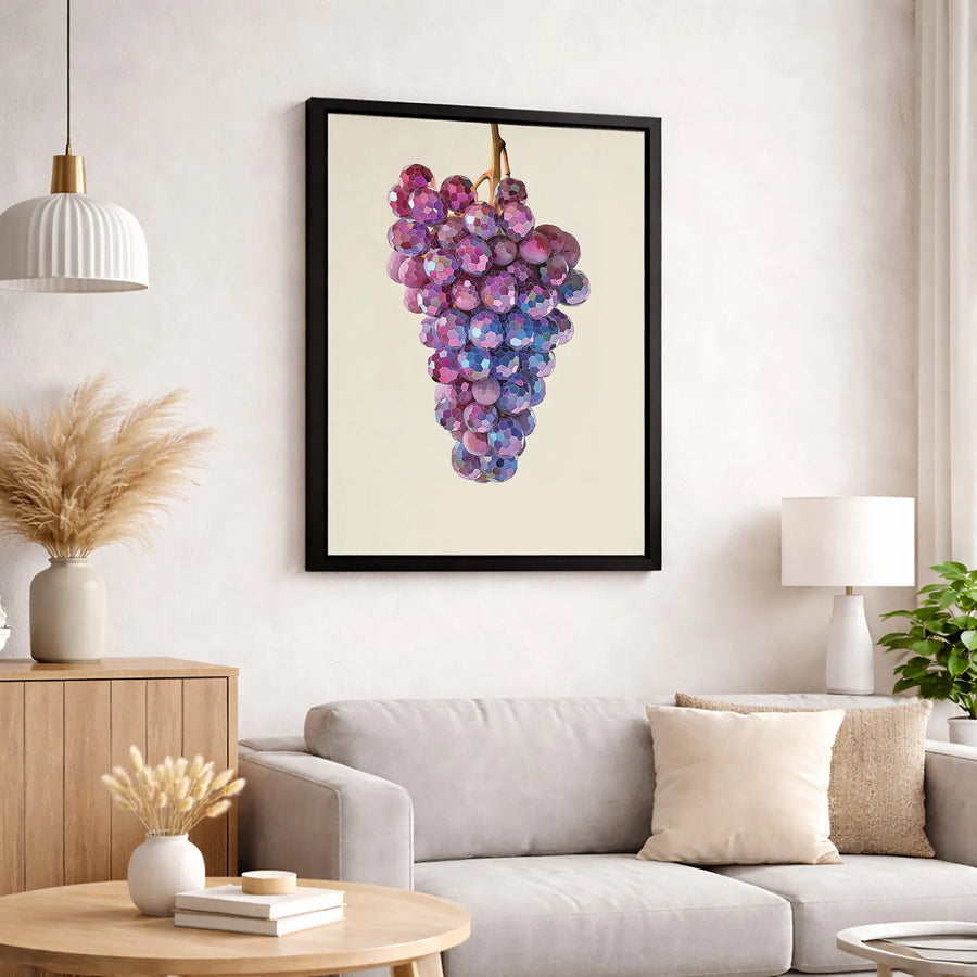 Geometric Grapes Canvas Wall Art | Faceted Purple Fruit Print | Premium Gallery Wrapped Decor | Modern Kitchen & Dining Room Wall Decor