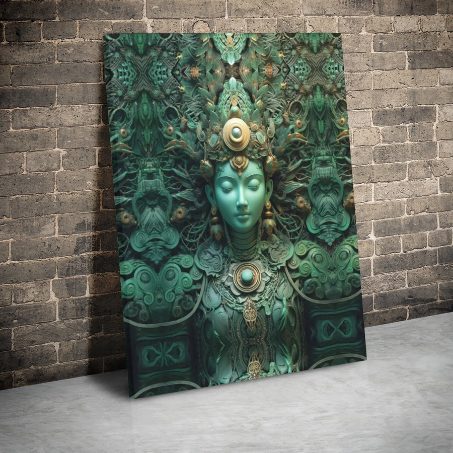 Emerald Goddess Canvas Print | Spiritual Zen Wall Art | Premium Gallery Wrap Decor | Meditative Home Interior Gift