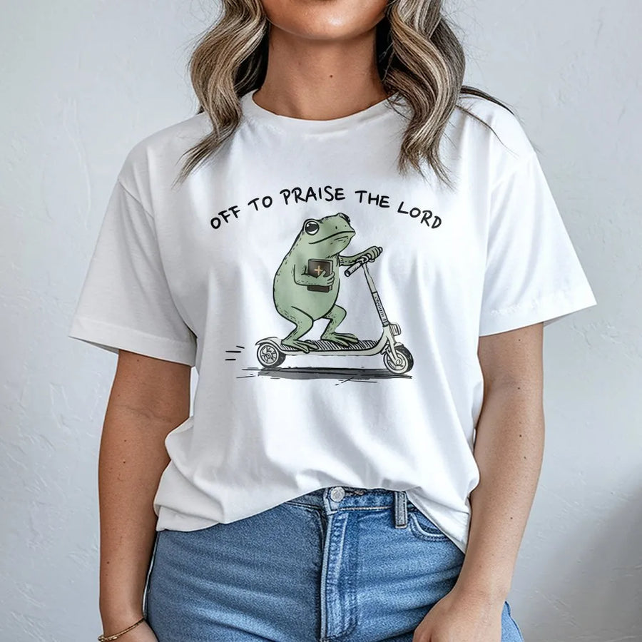 Funny Frog Praise The Lord T-Shirt | Christian Faith Graphic Tee | Premium 100% Cotton | Religious Gift for Men and Women