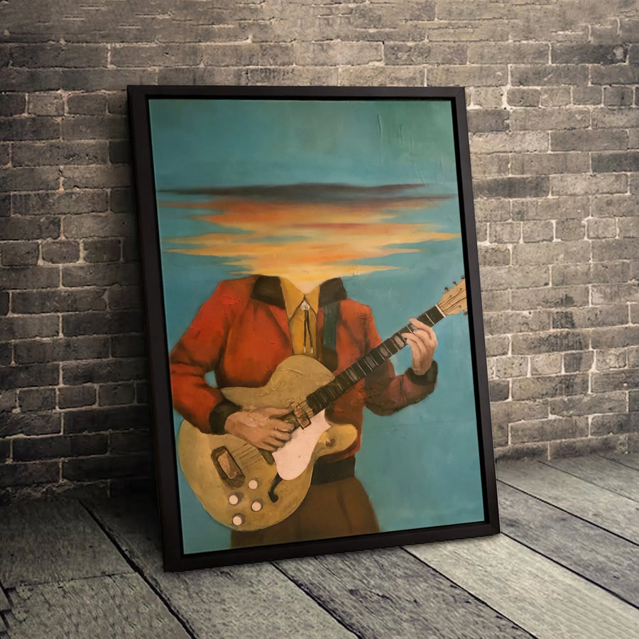 Surreal Headless Guitarist Canvas Art | Retro Indie Folk Album Aesthetic | Premium Gallery Wrap Wall Decor | Music Lover Gift