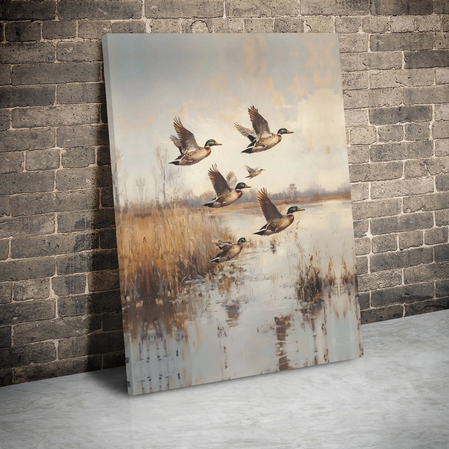 Mallard Ducks Wall Art | Wildlife Marsh Landscape Print | Premium Gallery Wrap Canvas | Rustic Hunting Lodge Decor Gift