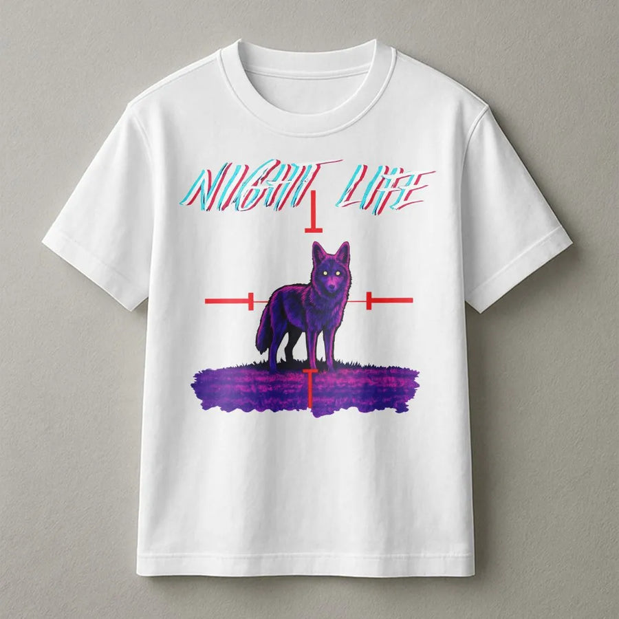 Neon Wolf T-Shirt | Synthwave Night Life Graphic | Premium Cotton Unisex Tee | Gift for Wildlife Lovers