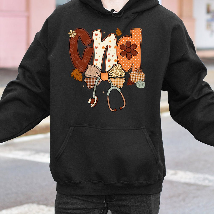 CNA Fall Nurse Hoodie | Preppy Pumpkin Aesthetic Stethoscope Design | Cotton-Polyester Premium Blend | Cute Autumn Nursing School Gift