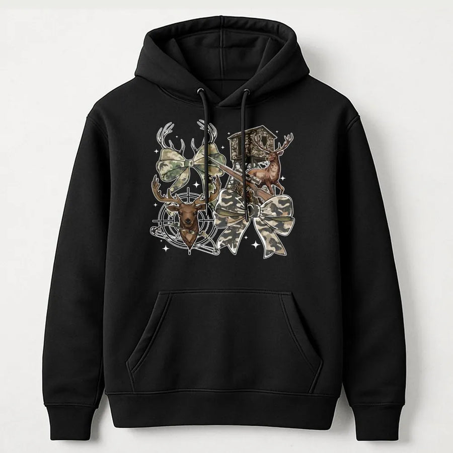 Hunting Season Hoodie | Camo Bow Deer Hunter Graphic | Premium Cotton Blend | Gift For Outdoor Women And Men