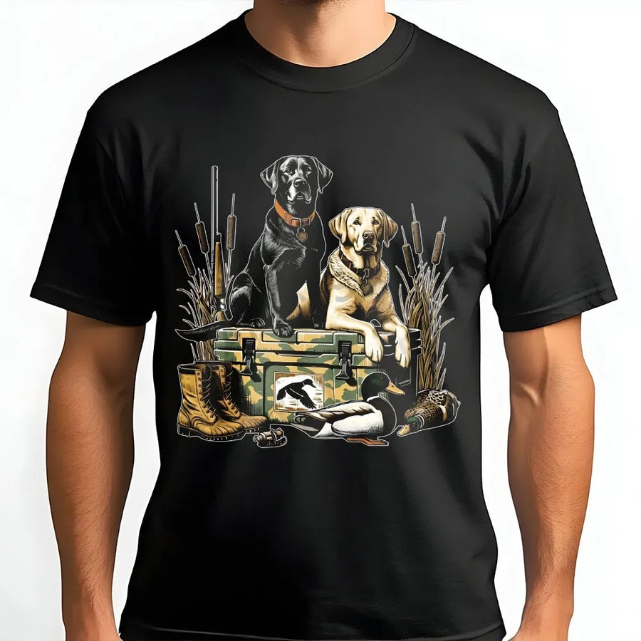 Labrador Duck Hunting T-Shirt | Black and Yellow Lab Retriever Graphic | 100% Soft Cotton Premium Tee | Outdoor Wildlife Gift for Hunters