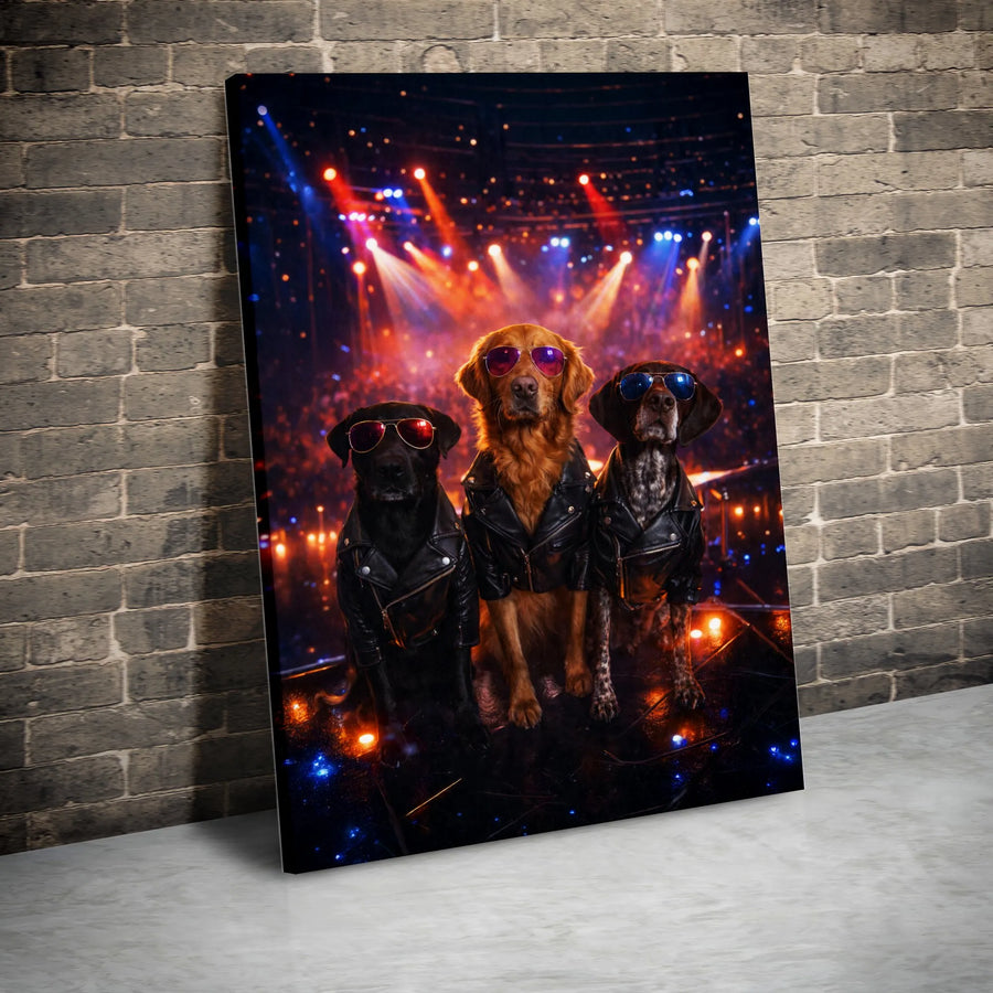 Rock Band Dogs Canvas Wall Art | Dogs in Sunglasses & Leather Jackets | Premium Gallery Wrapped Canvas | Collector's Gift for Dog Lover & Music Fan