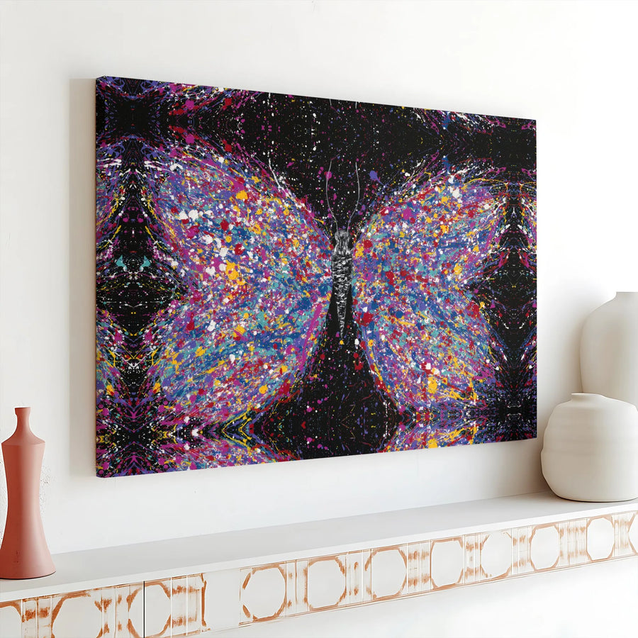 Abstract Butterfly Canvas Wall Art | Colorful Paint Splatter Design | Premium Gallery Wrap Stretched Print | Modern Home Decor Gift