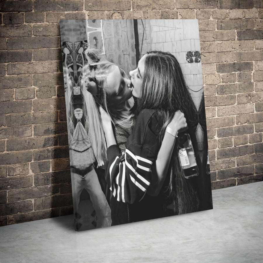 LGBTQ Couple Kissing Canvas Print | Romantic Black and White Photography | Gallery-Wrapped Premium Decor | Meaningful Gift for Couples