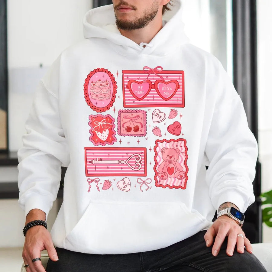 Valentine Coquette Heart Hoodie | Cute Pink Aesthetic Cherry Design | Premium Cotton Blend | Romantic Gift for Her Anniversary or Valentine Day