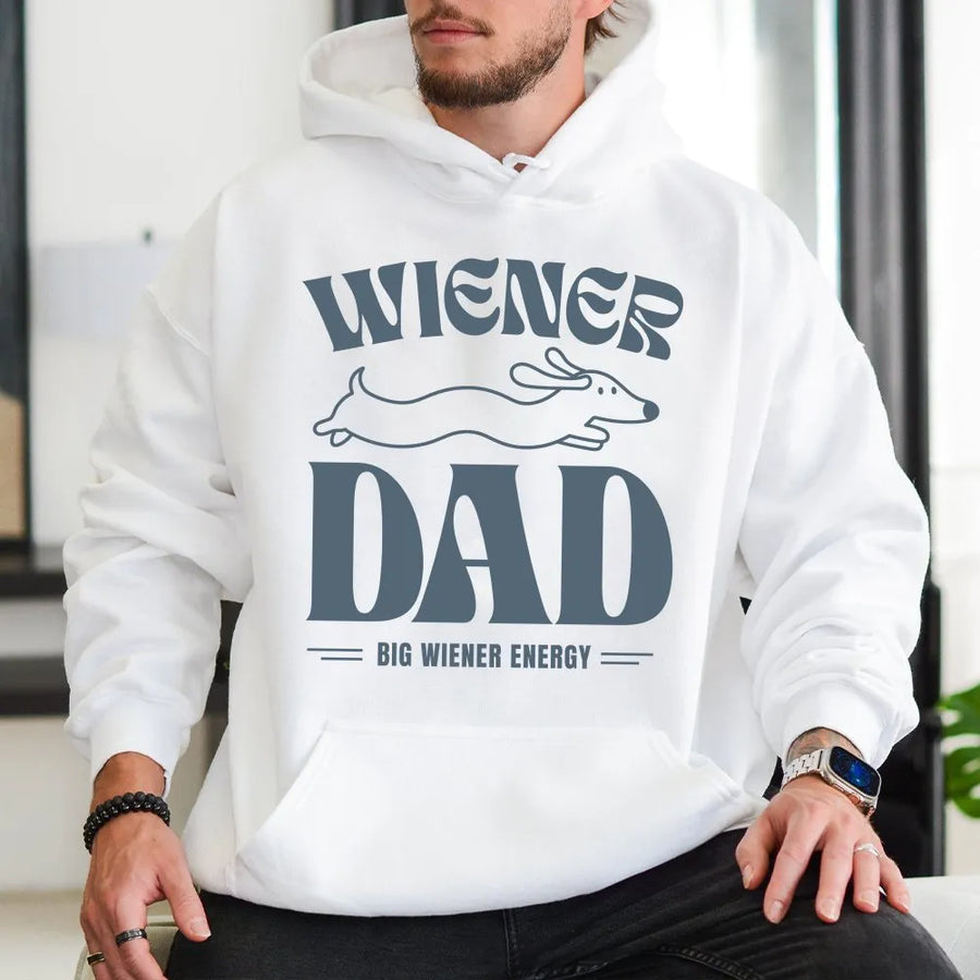 Funny Dachshund Hoodie | Big Wiener Energy Graphic Sweatshirt | Premium Cotton Blend | Father's Day Gift for Dog Dad