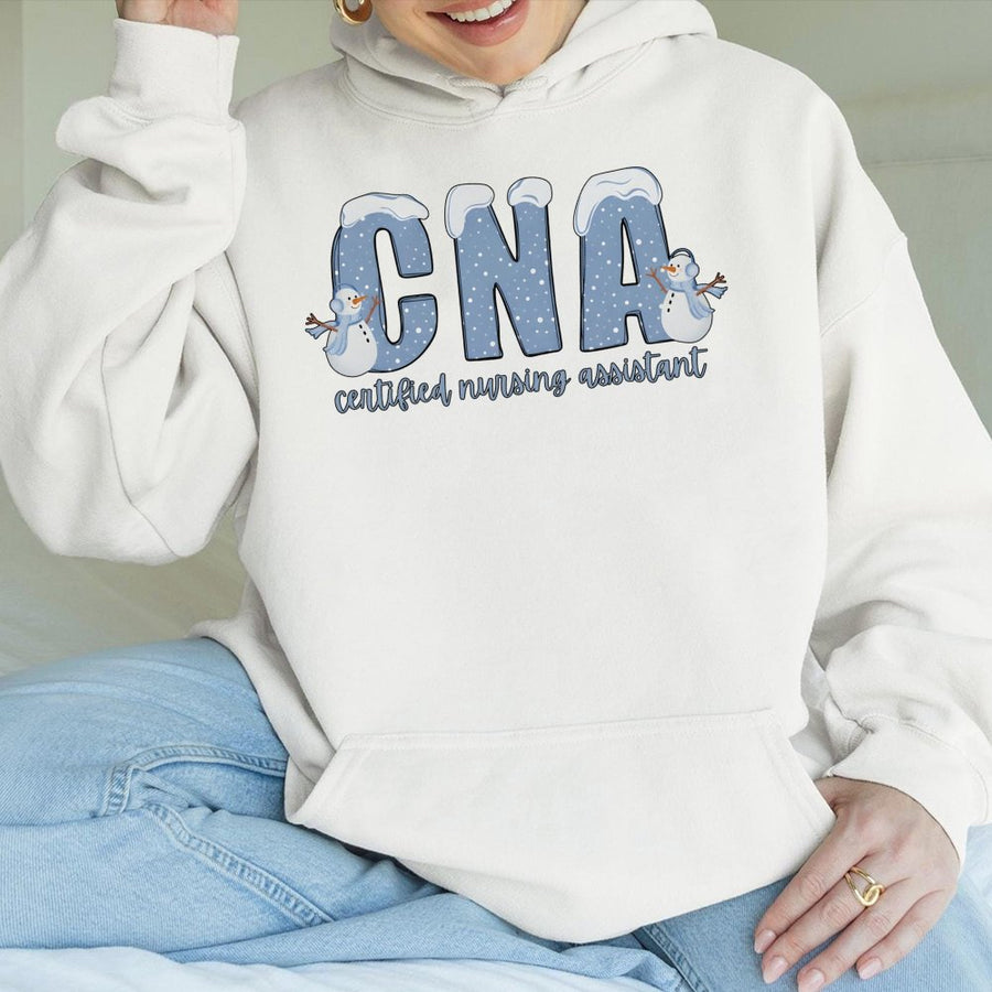 CNA Christmas Hoodie | Snowman Certified Nursing Assistant Sweatshirt | Cotton Blend Winter Apparel | Holiday Gift For Nurses