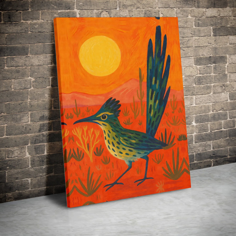 Southwestern Roadrunner Canvas Wall Art | Desert Landscape Painting | 1.25 Inch Premium Gallery Profile | Modern Home Decor Gift