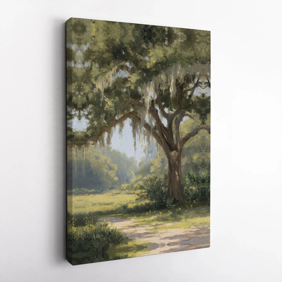 Southern Oak Tree Canvas Art | Spanish Moss Painting Print | Gallery Quality Canvas | Rustic Farmhouse Wall Decor Gift for Nature Lover