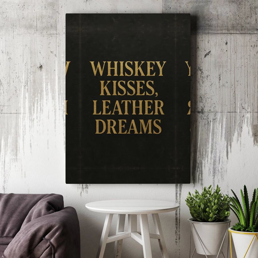 Whiskey Quote Canvas Print | Minimalist Gold Typography Wall Art | Premium Gallery Wrap Canvas | Man Cave Decor & Whiskey Lover Gift