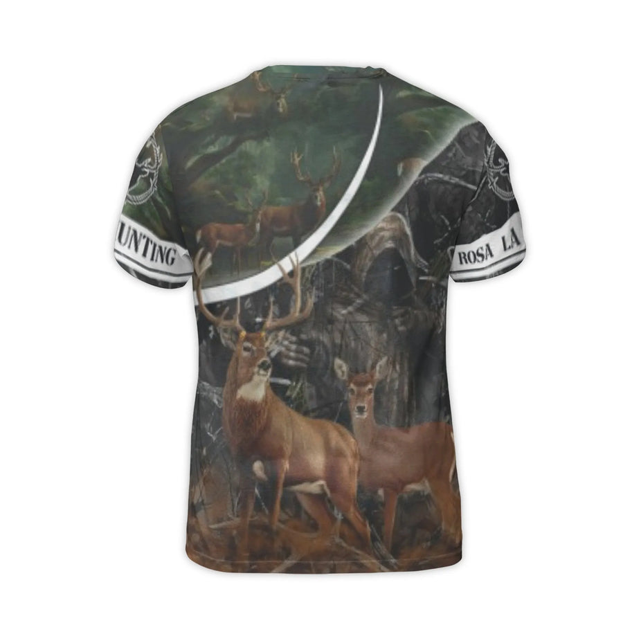 Deer Hunting T-Shirt | Realistic Forest Camo 3D Graphic | Premium Polyester Jersey Blend | Outdoor Enthusiast Gift