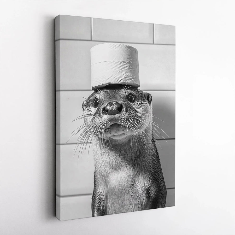 Funny Otter Wall Art | Black and White Bathroom Decor Print | Premium 1.25-Inch Gallery Canvas | Whimsical Animal Gift for Bathroom Wall