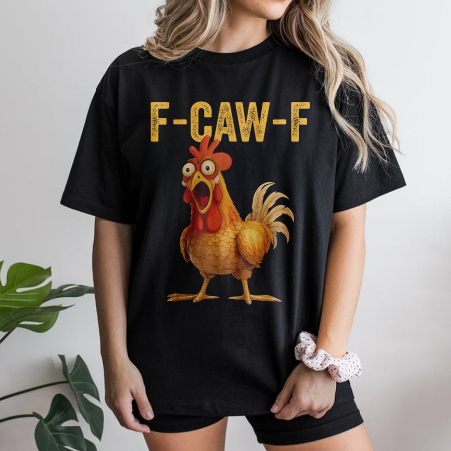 Funny Chicken T-Shirt | F-Caw-F Screaming Rooster Graphic | 100% Cotton Premium Tee | Sarcastic Farm Animal Gift for Him or Her