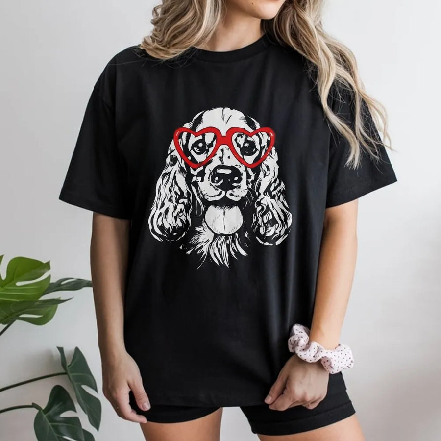 Cocker Spaniel Dog Shirt | Heart Glasses Graphic Design | Premium Cotton Tee | Cute Valentine's Day Gift for Dog Mom or Dog Lover