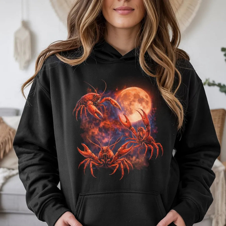 Crawfish Howling At The Moon Hoodie | Funny Seafood Lover Graphic | Premium Cotton Blend | Unisex Gift For Cajun Food Enthusiasts