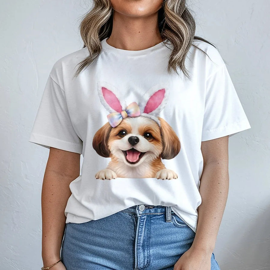 Easter Dog T-Shirt | Cute Puppy With Bunny Ears Graphic | 100% Breathable Cotton | Funny Pet Lover Spring Gift For Men And Women