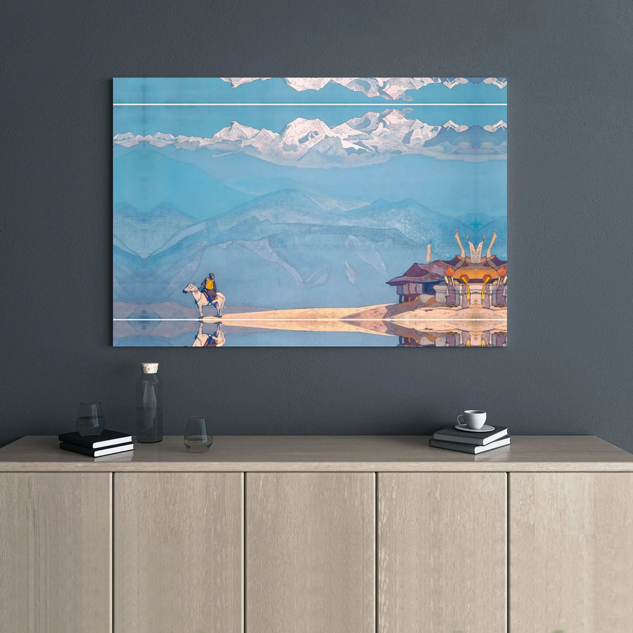 Himalayan Mountain Canvas Wall Art | Surreal Landscape with Horse Rider | Premium Gallery Wrapped Decor | Zen Office or Living Room Statement Gift