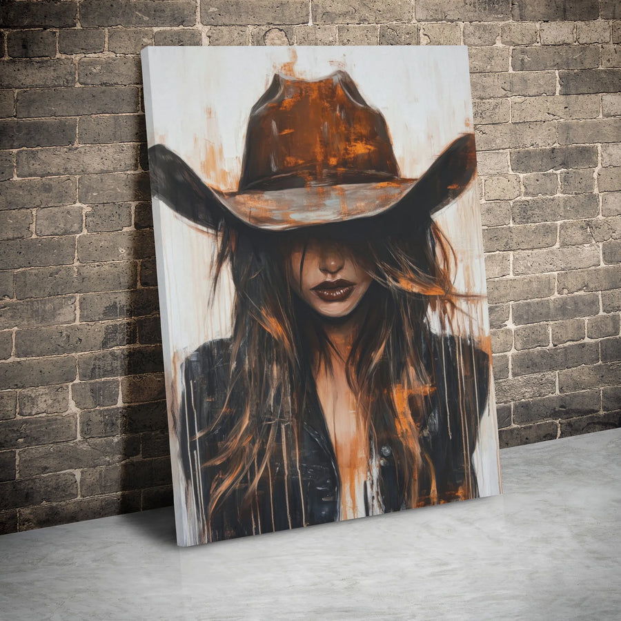 Abstract Cowgirl Canvas Wall Art | Rustic Western Cowboy Hat Painting | Premium Gallery-Wrapped Print | Southwestern Home Decor Gift