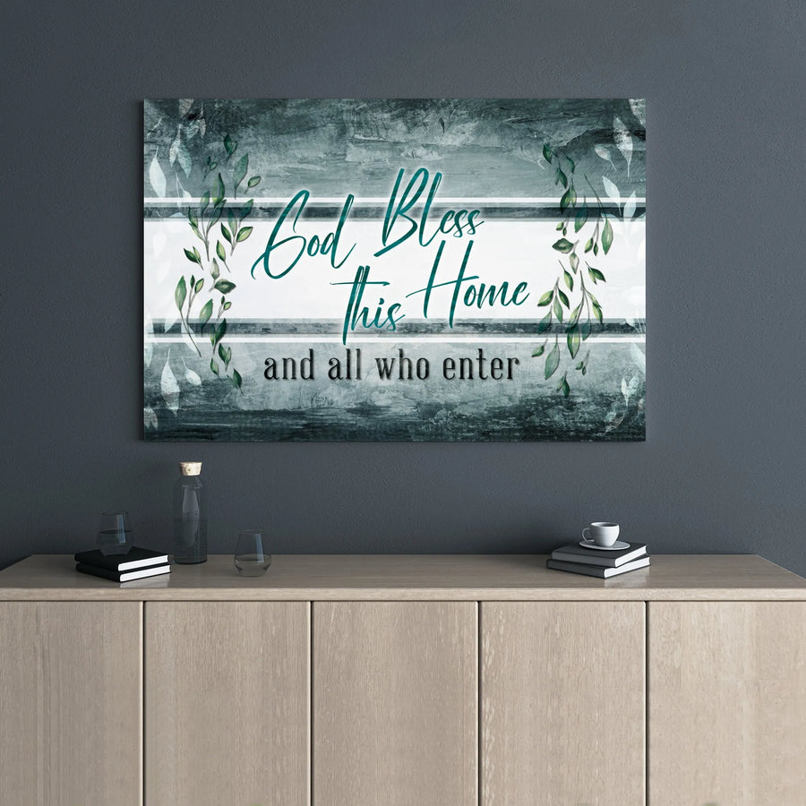 God Bless This Home Canvas Wall Art | Rustic Farmhouse Floral Entryway Decor | Premium 1.25 Inch Gallery Wrap | Housewarming Religious Gift