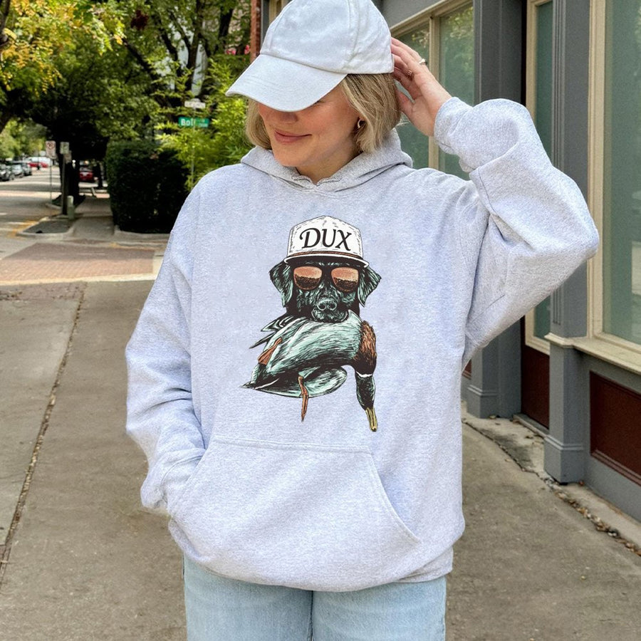 Labrador Duck Hunting Hoodie | Cool DUX Retriever Graphic | Premium Cotton Blend Sweatshirt | Wildlife Waterfowl Gift for Hunters