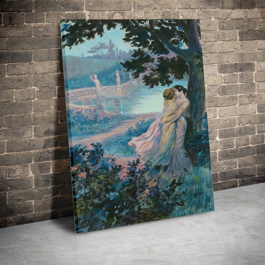 Georges Rochegrosse The Kiss Art Print | Romantic Impressionist Painting | Gallery Quality Wrapped Canvas | Fine Art Home Decor Gift