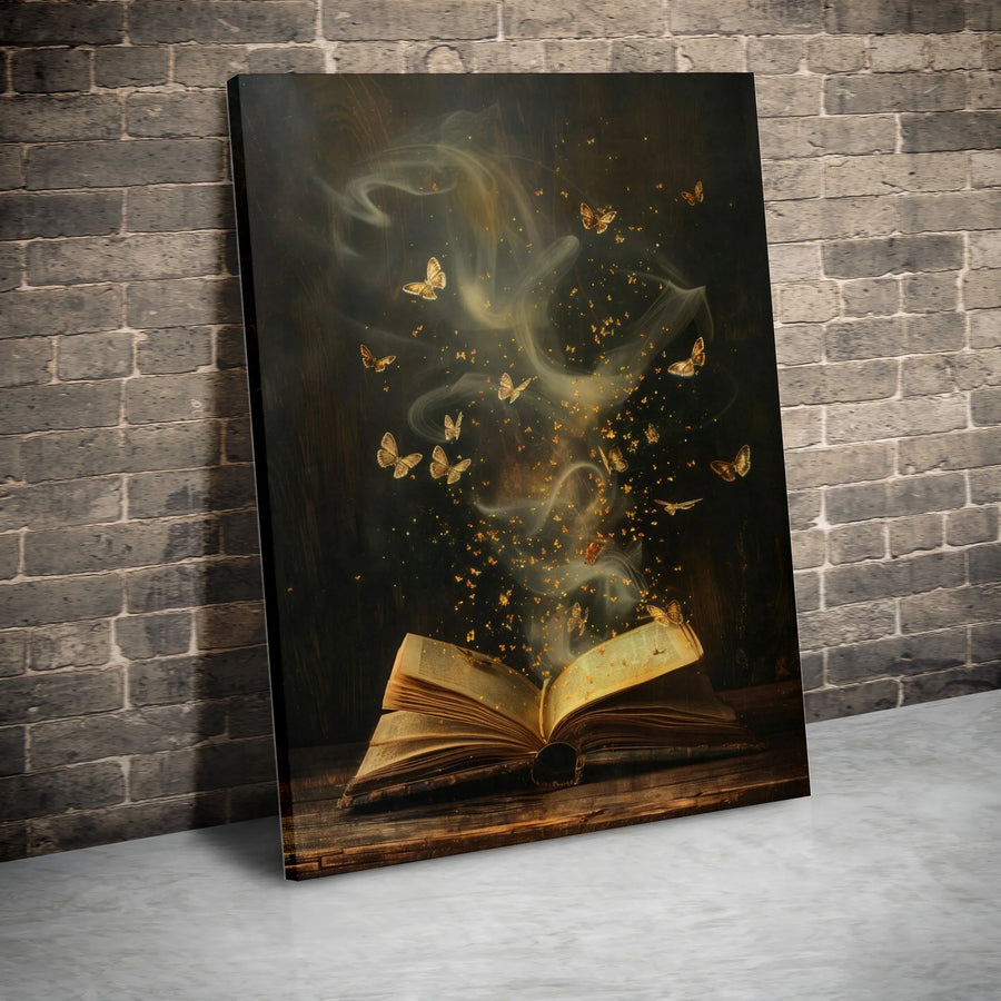 Magical Book Canvas Print | Enchanted Butterflies Wall Art | Premium Gallery-Wrapped Decor | Whimsical Library Gift for Book Lovers