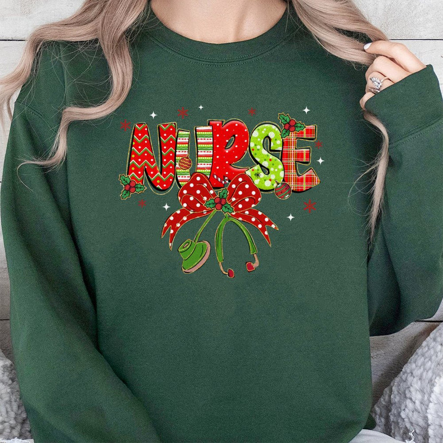 Christmas Nurse Sweatshirt | Plaid Stethoscope Holiday Design | Premium Cotton Blend | Funny Nurse Gift for Her Nursing School Graduation