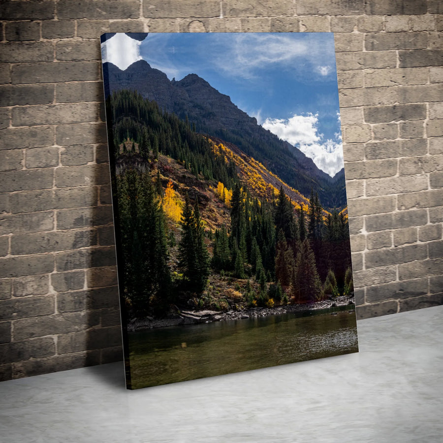 Mountain Lake Canvas Print | Golden Aspen Forest Autumn Landscape | Gallery Quality 1.25" Profile | Modern Home Wall Decor Gift