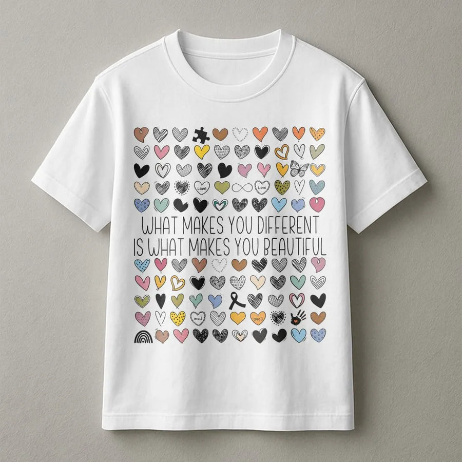 Autism Awareness T-Shirt | What Makes You Different Is Beautiful Quote | Soft Cotton Tee | Gift for Inclusion Advocates & Teachers