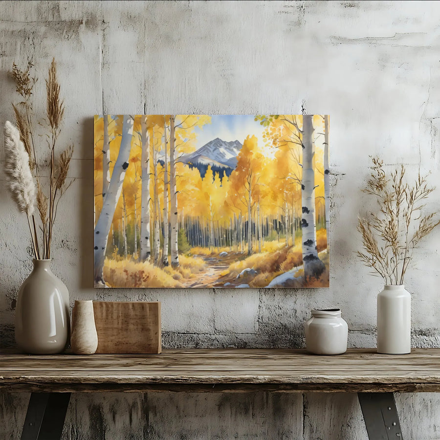 Aspen Forest Canvas Wall Art | Watercolor Mountain Landscape | Premium Fade-Resistant Print | Rustic Home & Cabin Decor Gift