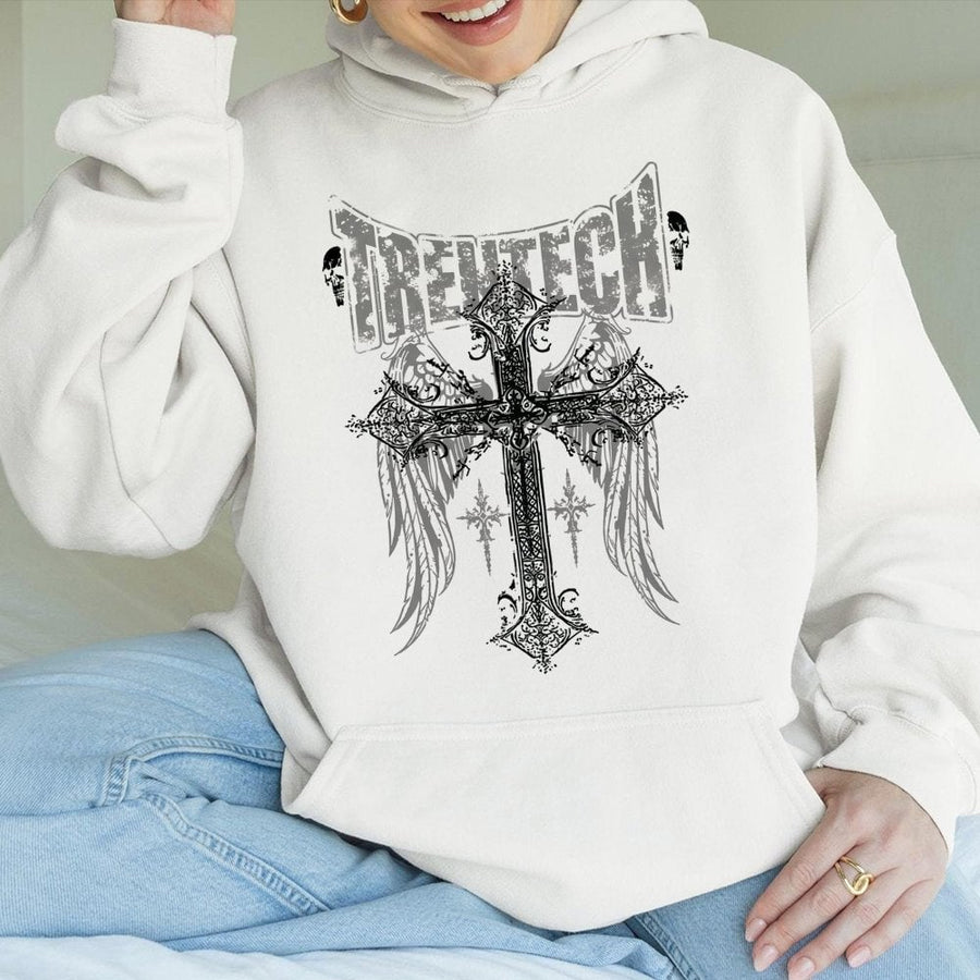 Gothic Cross Hoodie | Angel Wing Religious Graphic | Premium Cotton Blend | Streetwear Aesthetic Gift for Him or Her
