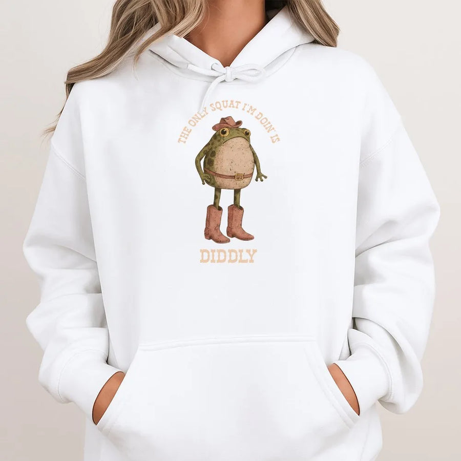 Cowboy Frog Hoodie | Funny Diddly Squat Gym Quote | Premium Cotton Comfort Colors | Sarcastic Western Humor Gift for Men and Women