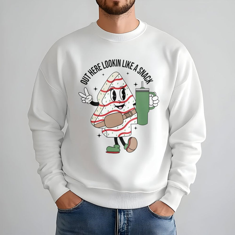 Christmas Tree Cake Sweatshirt | Out Here Lookin Like A Snack Graphic | Unisex Premium Cotton Blend | Funny Holiday Gift For Her