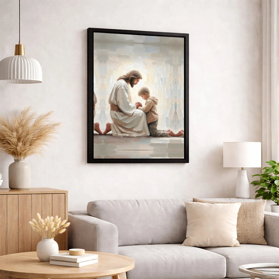 Jesus Praying With A Child Canvas | Religious Oil Painting Style Wall Art | Premium Fade-Resistant 1.25" Profile | Spiritual Home Decor Gift