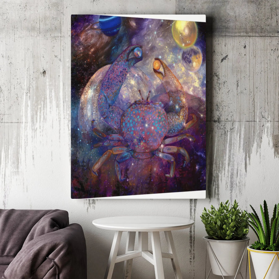 Cancer Zodiac Canvas Wall Art | Surreal Astrology & Cosmic Crab Painting | Premium High-Resolution Print | Gift for Astrology Lover & Celestial Decor