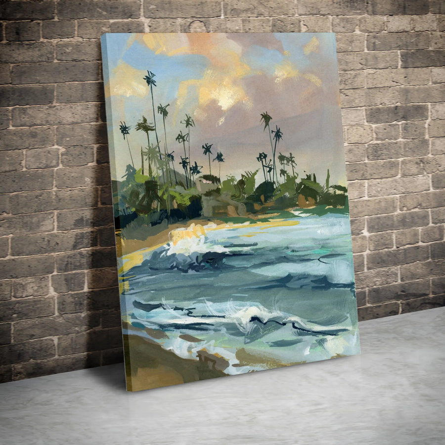 West Coast Landscape Vertical Canvas | Abstract Ocean Painting Wall Art | Premium 1.25" Thick Profile | Modern Coastal Home Decor Gift