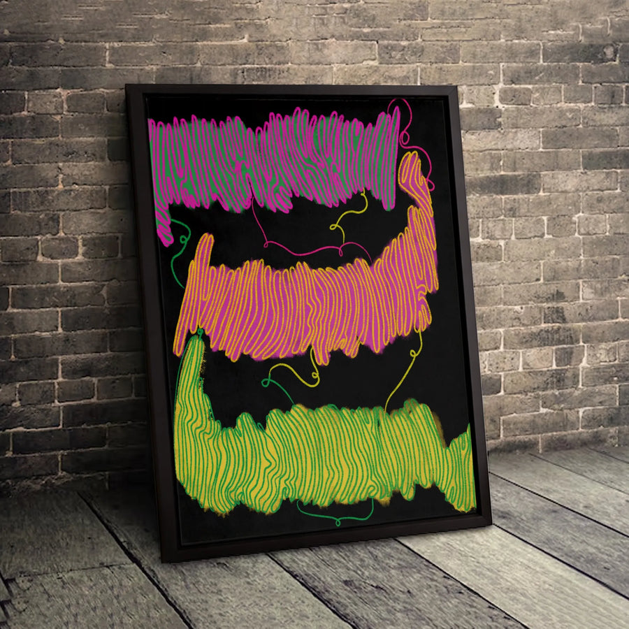 Abstract Wall Art Canvas | Neon Scribble Wave Design | Gallery Wrapped Premium Print | Modern Living Room Home Decor Gift